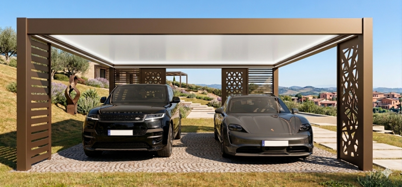 Fourniture et la pose de carport moderne 2 voitures alu toit plat à Nailloux (31) en Haute-Garonne 