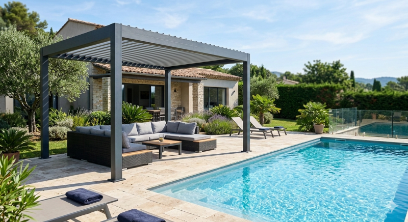 Entreprise experte pour installation de pergola bioclimatique 4 poteaux à Gramat (46) dans le Lot 